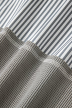 Gray Waffle Printed Patchwork Drawstring Hooded Long Sleeve Top