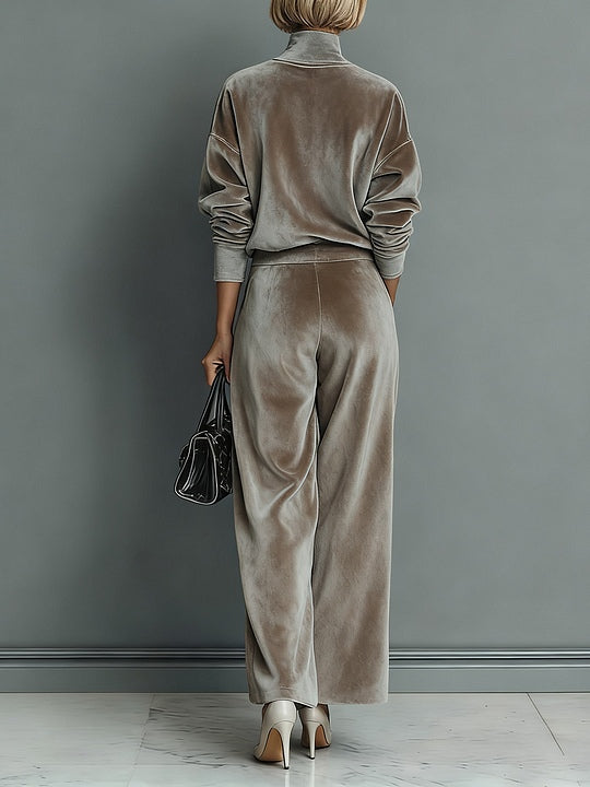 Women's Luxurious Velvet Turtleneck Casual Warm Suit - Perfect for Everyday Elegance