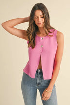 Annie Wear Metal Button Detail Crop Sweater Vest