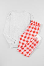 Cozy Multicolor Christmas Claus Graphic Top & Plaid Pants Lounge Set for Women