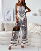 Chic Printed Lace-Up Vest & Pants Set - Two-Piece Casual Outfit for Daily, Holiday, and Going Out