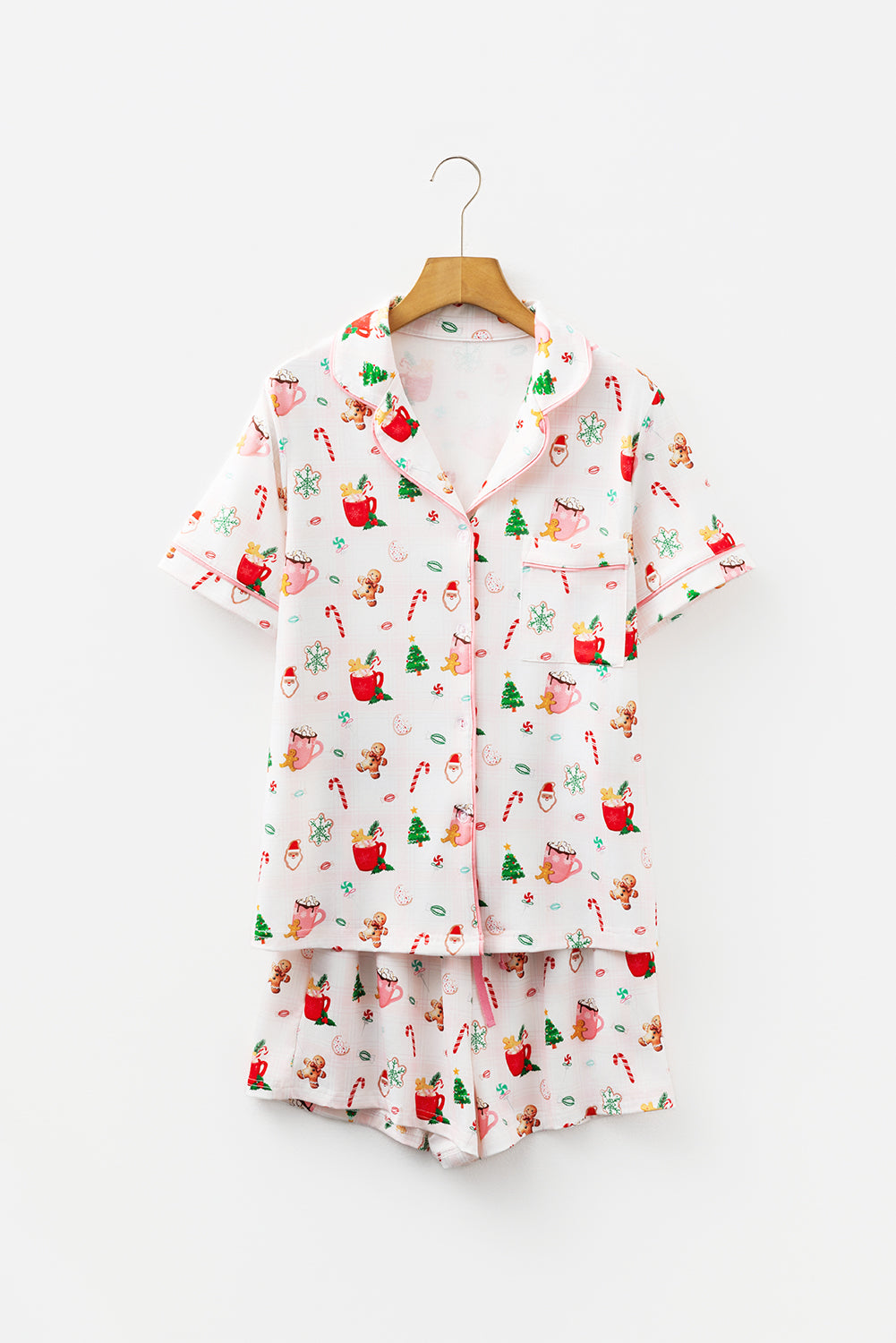 White Christmas Spirits Pajama Set - 2 Piece Shirt & Shorts Sleepwear