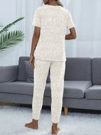 Round Neck Short Sleeve Top and Pants Lounge Set
