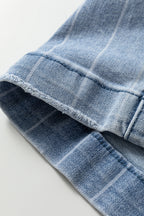 Beau Blue Multi Buttons Pinstripe Wide Leg Jeans