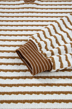 Khaki Stripe Collared Pullover Top and Drawstring Pant Set