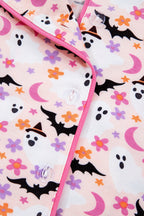 Pink Halloween Eve Haunted Honey Bat Print Pajama Set