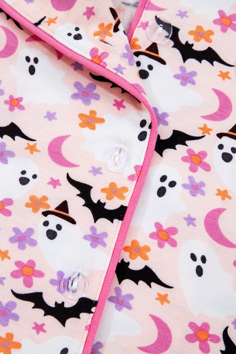 Pink Halloween Eve Haunted Honey Bat Print Pajama Set