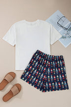 Pink Mama Claus Plaid Letter Tee Nutcracker Shorts 2pcs Lounge Set