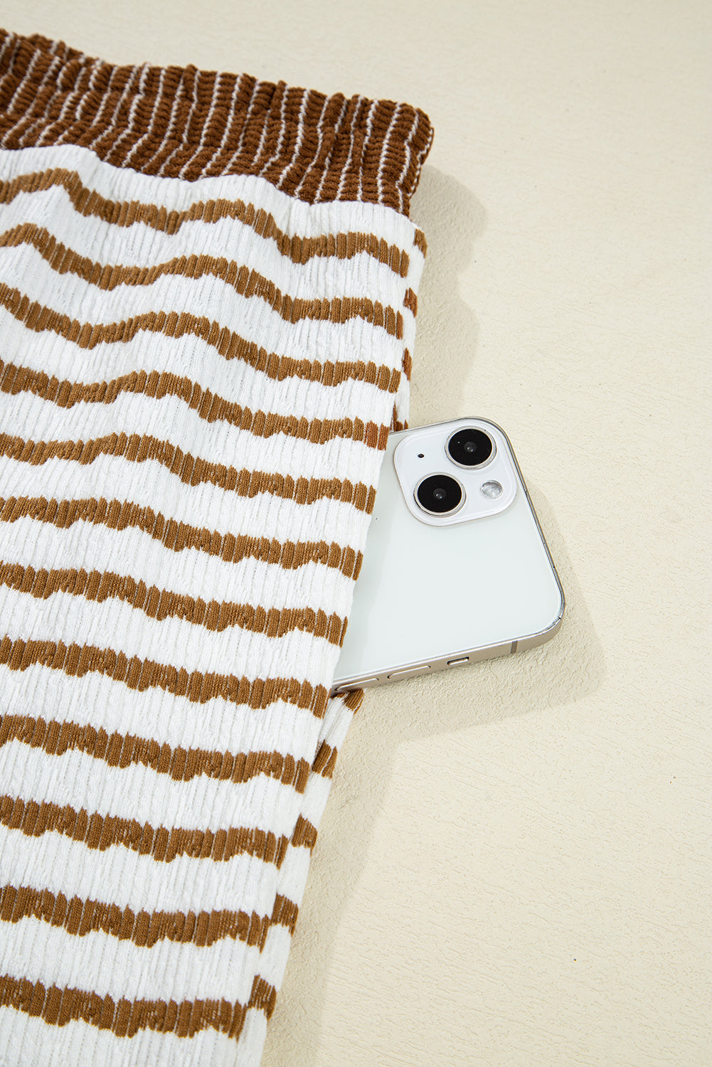 Khaki Stripe Collared Pullover Top and Drawstring Pant Set