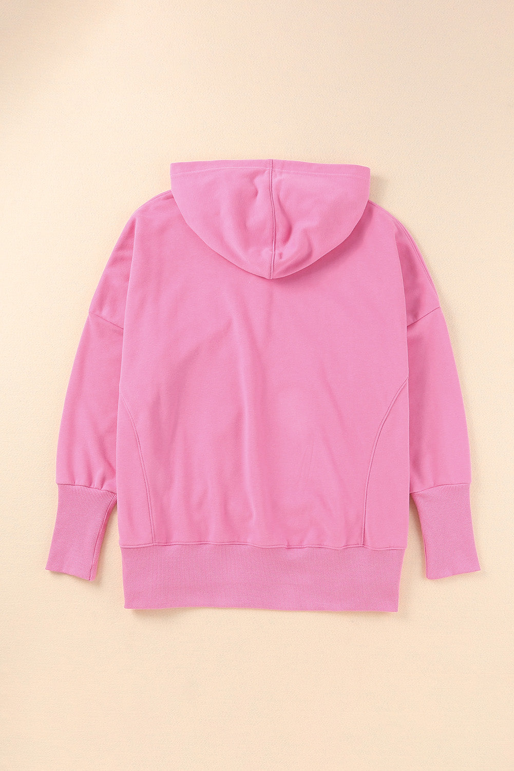 Pink Batwing Sleeve Pocketed Henley Hoodie