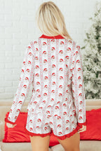 Festive White Santa & Stripes Ruffle Pajama Set for Cozy Holiday Nights
