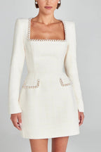 Exquisite Pearl Trim Pocket Mini Dress - Playful & Stylish