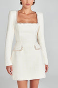Exquisite Pearl Trim Pocket Mini Dress - Playful & Stylish
