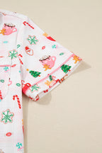 Cozy Pink Christmas Spirit Holiday Print Short Sleeve Pajama Set - 2-Piece Sleepwear