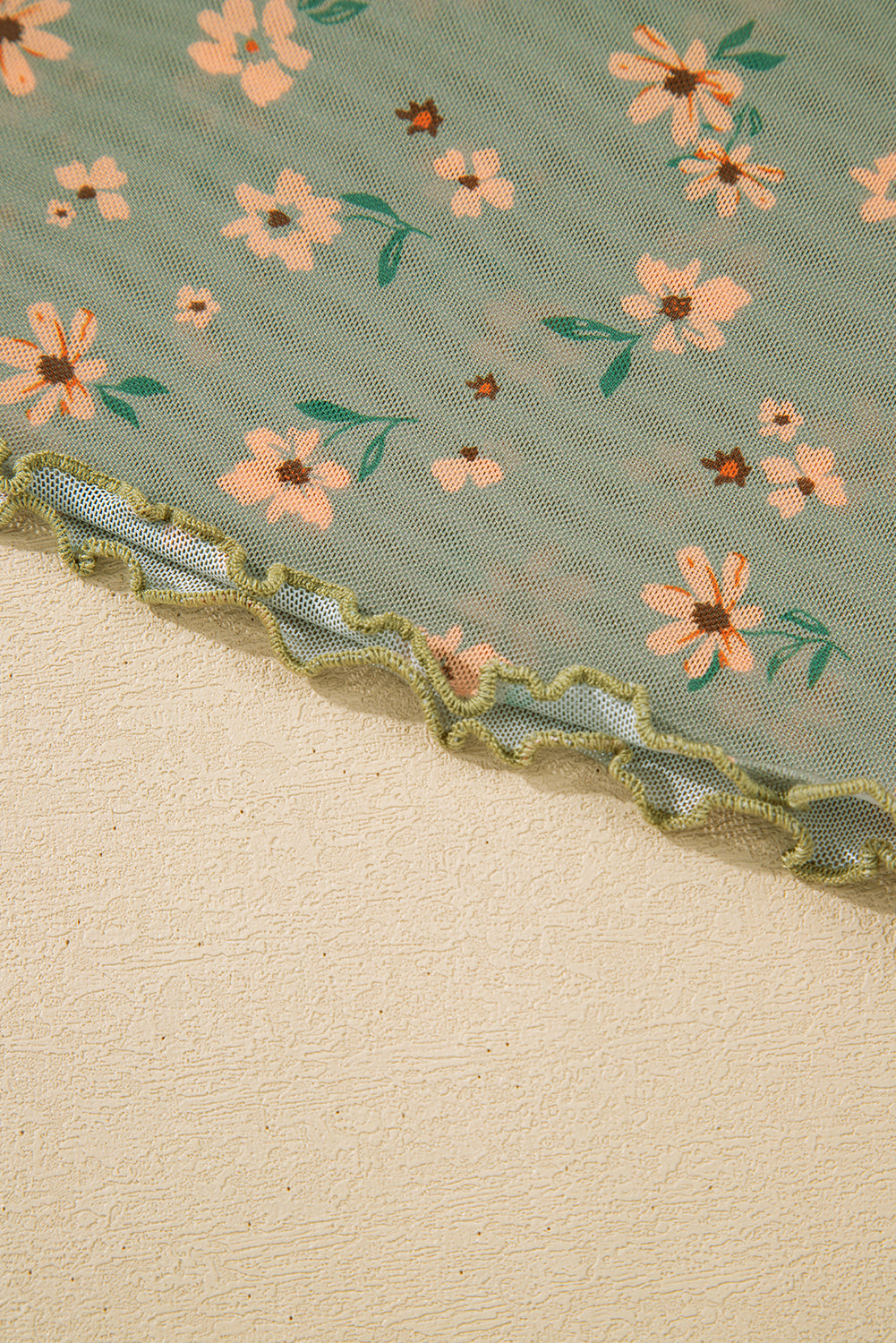 Laurel Green Vintage Floral Print Southern Style Mesh Long Sleeve Top