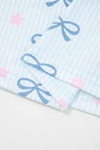 Sky Blue Stripe Bow Star Print Tied Detail 2pcs Lounge Set