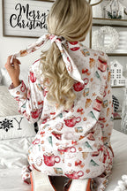 White Christmas Pattern Long Sleeve Shirt and Pants Pajama Set - Cozy & Festive Sleepwear