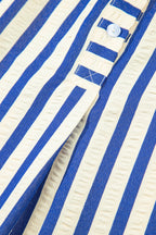 Blue Stripe Collared Half Button Side Pockets Loose Fit Mini Dress