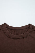 Dark Brown Sheer Lace Patchwork Casual Long Sleeve Tee