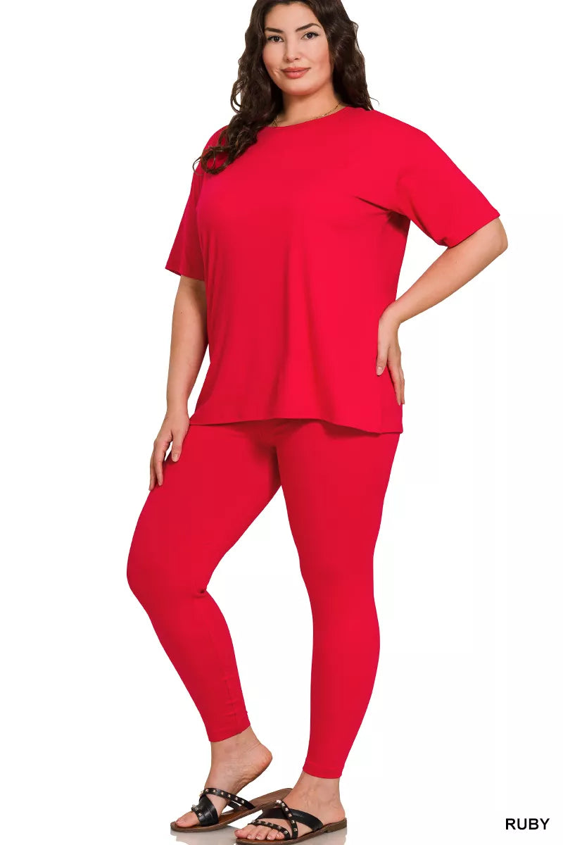 Zenana Full Size Brushed Dty Microfiber Short Sleeve Top and Pants Loungewear Set Plus Size