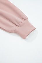 Light Pink Drop Shoulder Puff Sleeve Crop Pullover Drawstring Wide Leg Pants Set