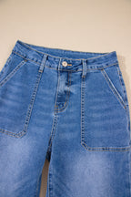 Sky Blue Cropped High Rise Wide Leg Jeans