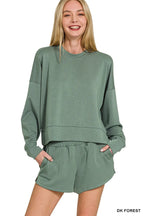 Zenana Scuba Long Sleeve Sweatshirts & Shorts Set