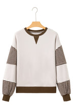 Parchment Striped Colorblock Patchwork Drop Shoulder Sweatshirt
