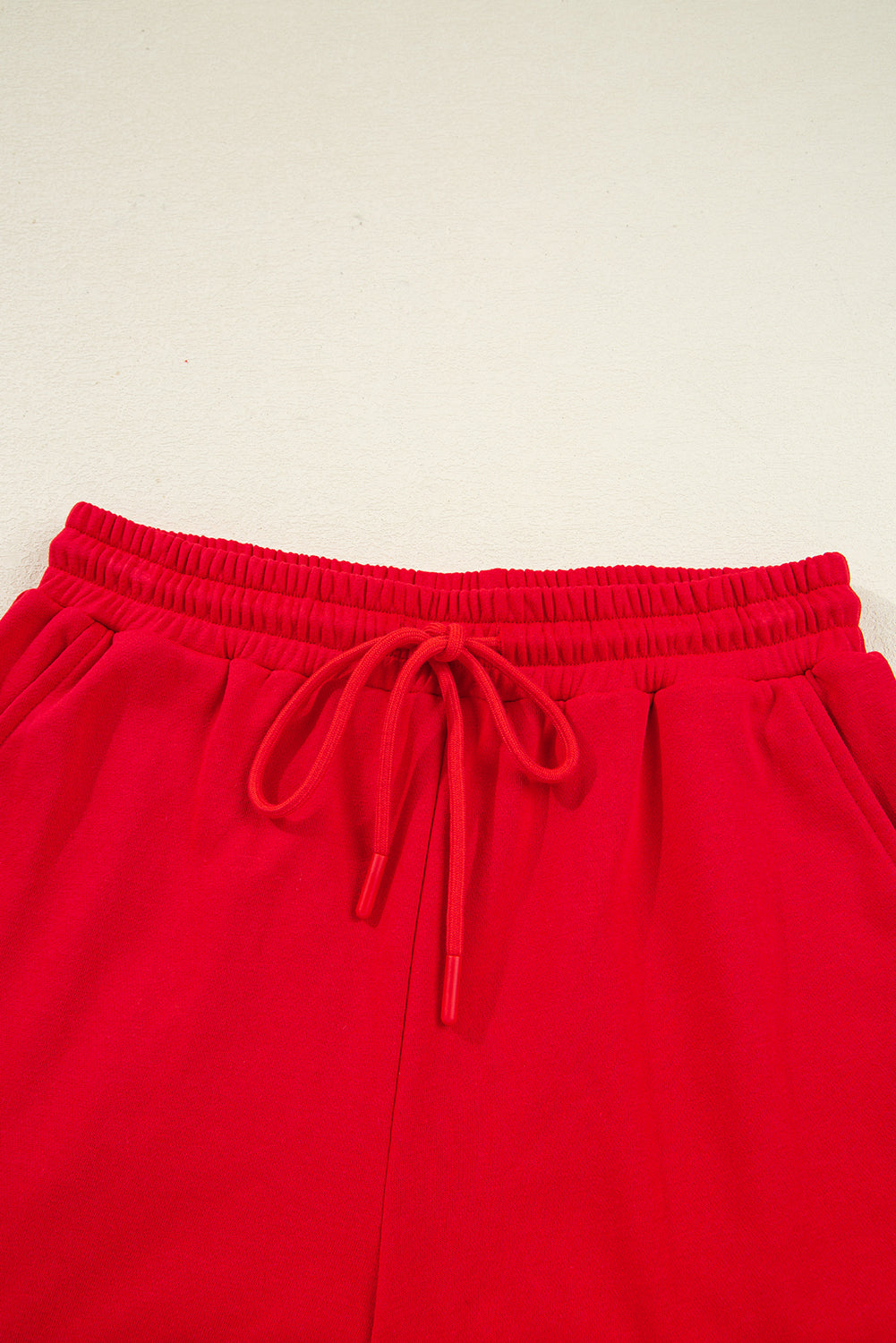 Fiery Red Varsity Striped Sleeve Drop Shoulder Sweatshirt and Short Set