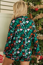 Bow Print Long Sleeve Shirt and Shorts Pajama Set