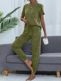 Round Neck Short Sleeve Top and Pants Lounge Set