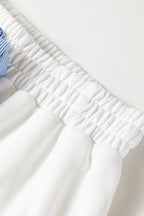 White Plaid Ruffled Patchwork Drop Shoulder Pullover and Drawstring Elastic Waist Shorts Matching Set