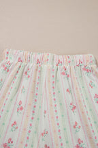 Beige Floral Print Contrast Pipping Short Pajamas Set