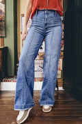 Beau Blue Tailored Center Seam Detail Straight Loose High Rise Jeans