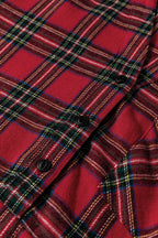 Red Plaid Shirt Collar Half Button Ruffle Hem Long Sleeve Mini Dress