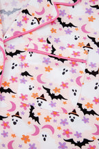 Pink Halloween Eve Haunted Honey Bat Print Pajama Set