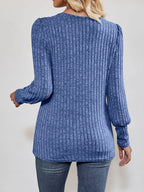 Ribbed Knit Slit Long Sleeve T-Shirt