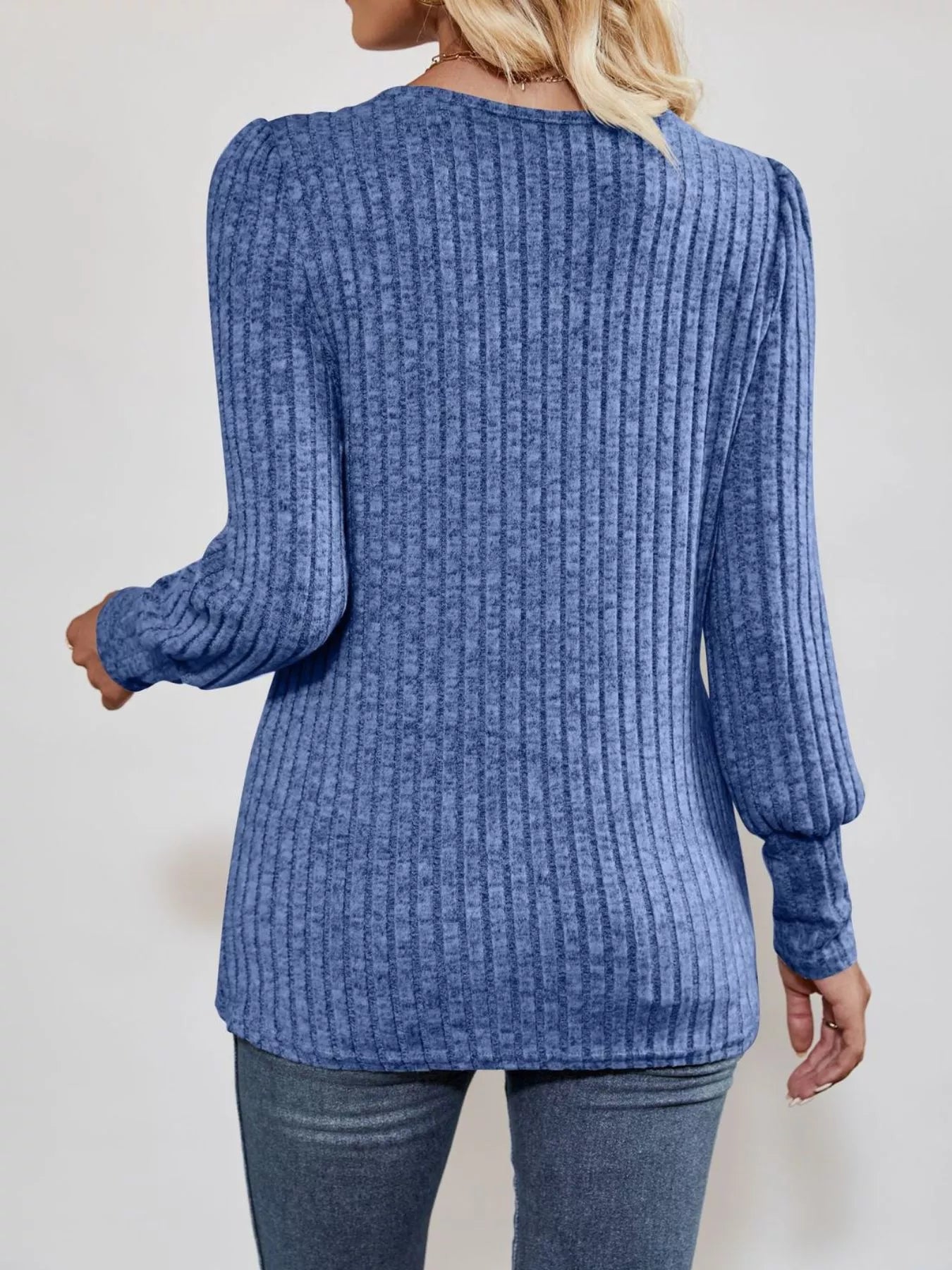 Ribbed Knit Slit Long Sleeve T-Shirt