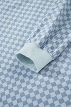 Sky Blue Checkerboard Long Sleeve Pullover and Shorts Set