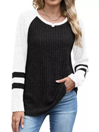 Ribbed Knit Raglan Long Sleeve T-Shirt