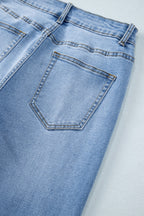 Dusk Blue Raw Hem Straight Leg Loose High Waist Jeans