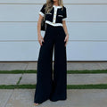 Chic Casual Short Top & Straight-Leg Pants Two-Piece Set for Daily Wear and Outings