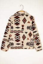 Beige Western Aztec Half Zip Plush Sweatshirt