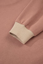 Khaki Color Block Long Sleeve Crop Top Drawstring Pant Set