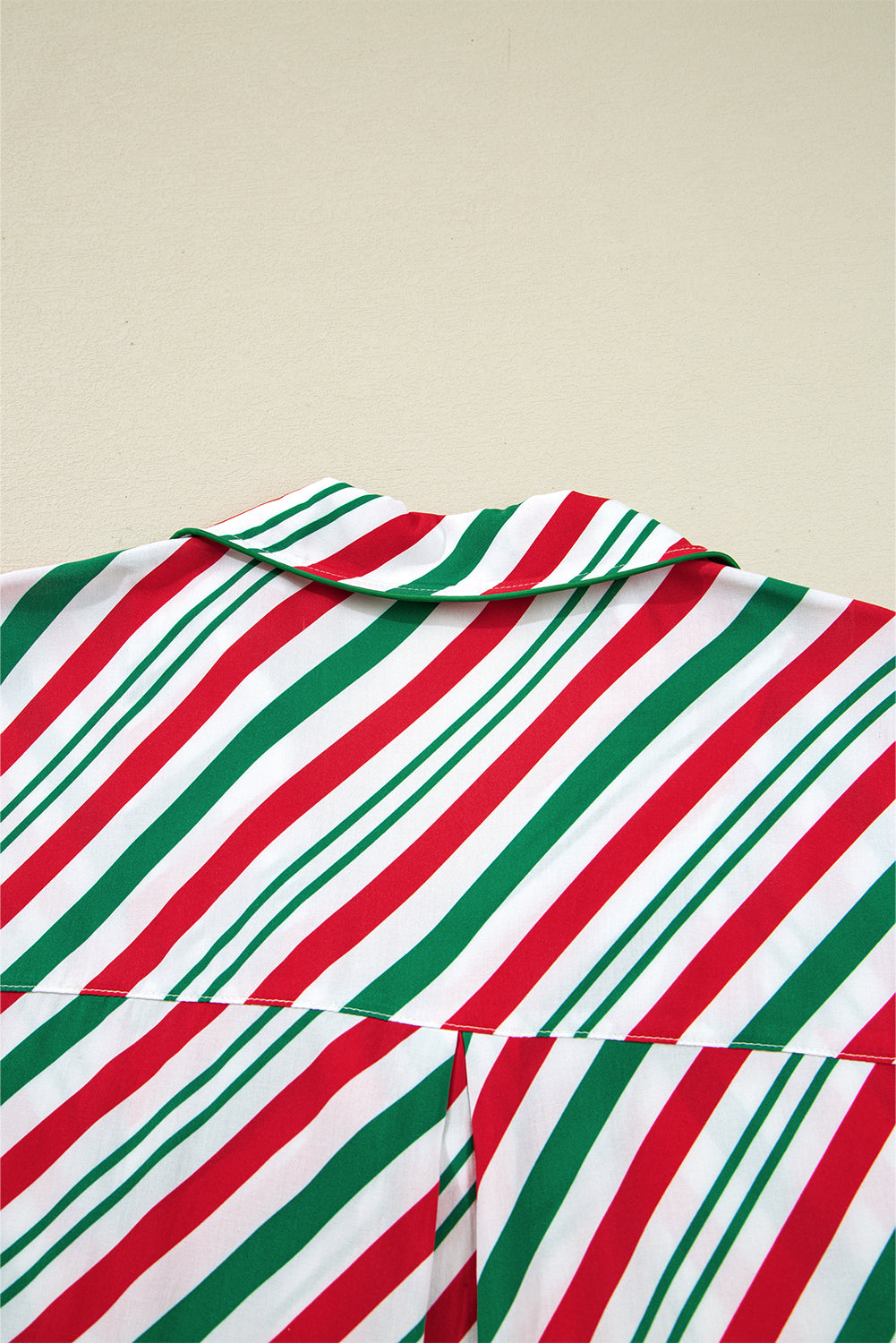 Cozy Green Stripe Contrast Velvet Ribbon Knot Pajama Set - 2-Piece Sleepwear