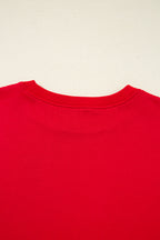 Fiery Red Varsity Striped Sleeve Drop Shoulder Sweatshirt and Short Set