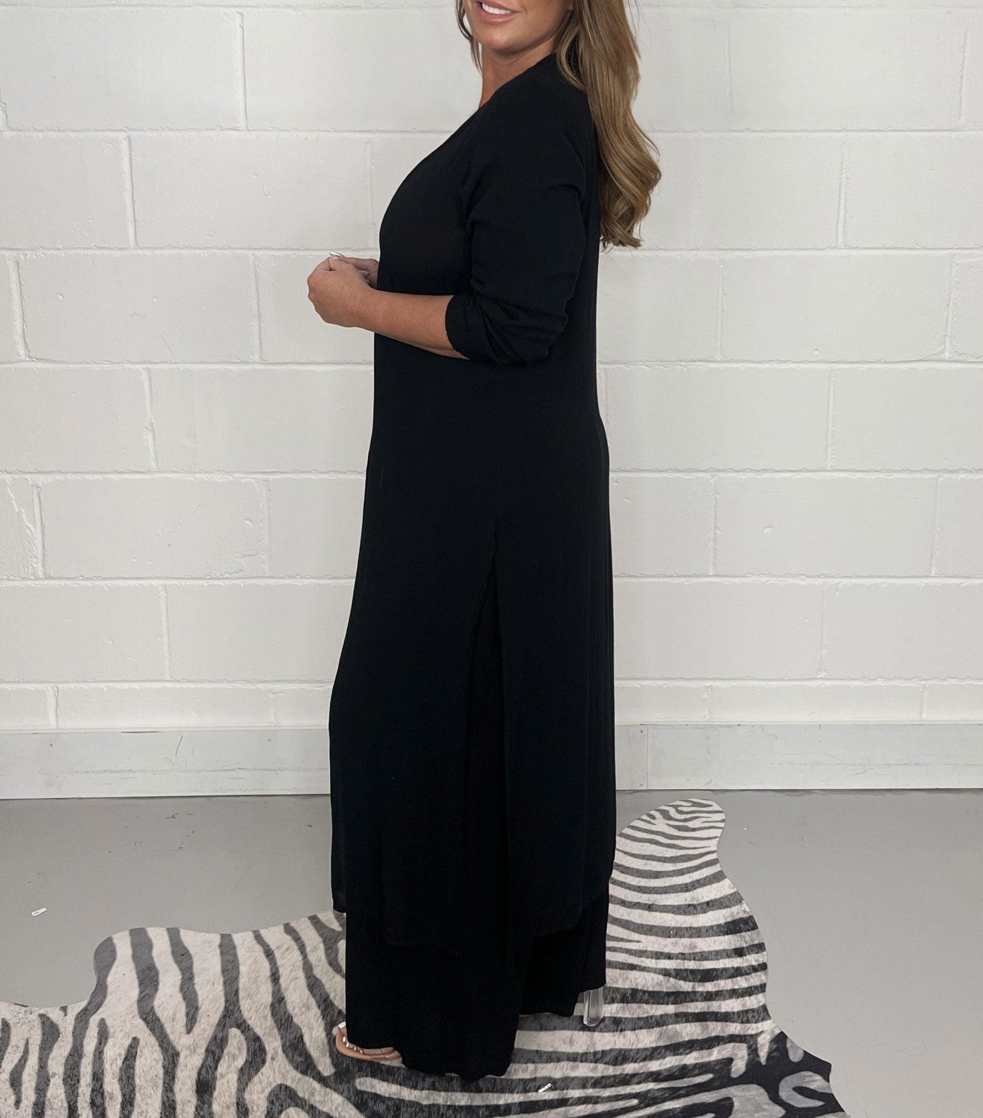 Elegant V-Neck Tie-Front Casual Two-Piece Set: Long Top and Wide-Leg Pants