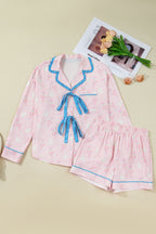 Festive Pink Nutcracker Long Sleeve Pajama Set with Bow Tie Detail