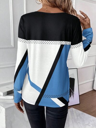 Blue Zone Planet |  Contrast Round Neck Long Sleeve T-Shirt