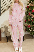 2-Piece Pink Christmas Tree & Nutcracker Print Lounge Pant Set for Women